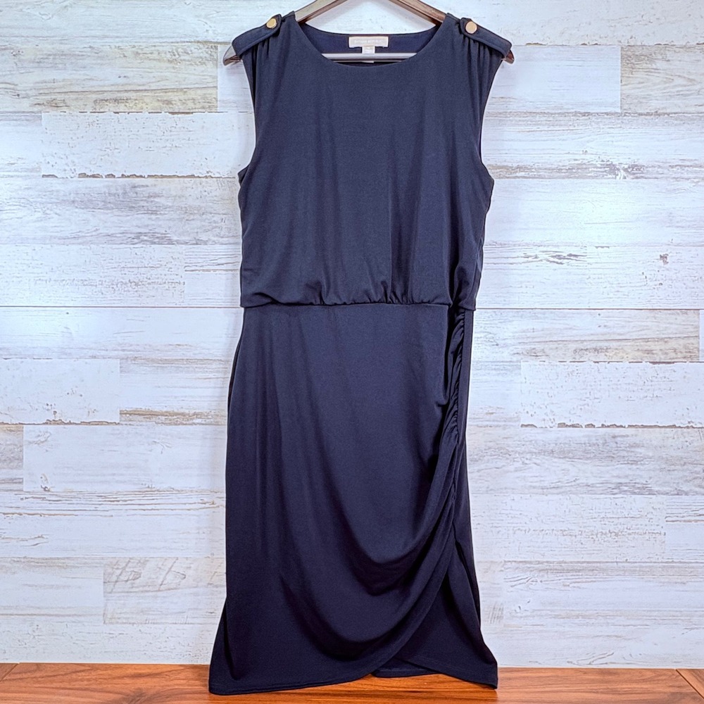 Banana Republic Navy‎ Blue Sleeveless Rouched Blouson Dress Stretchy Size M